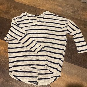 ENTI three quarter length sleeve light sweater white and navy striped
